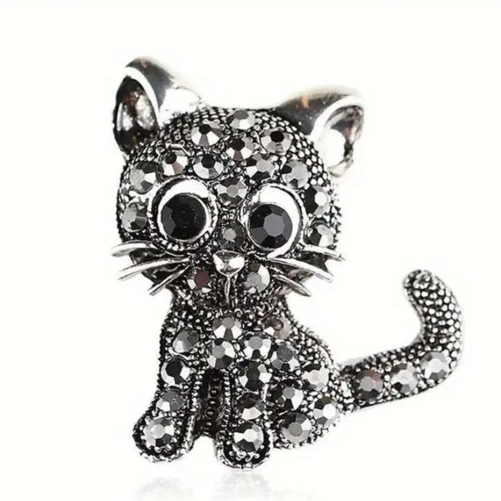 Kitty Cat Jeweled Brooch Pin Jewelry